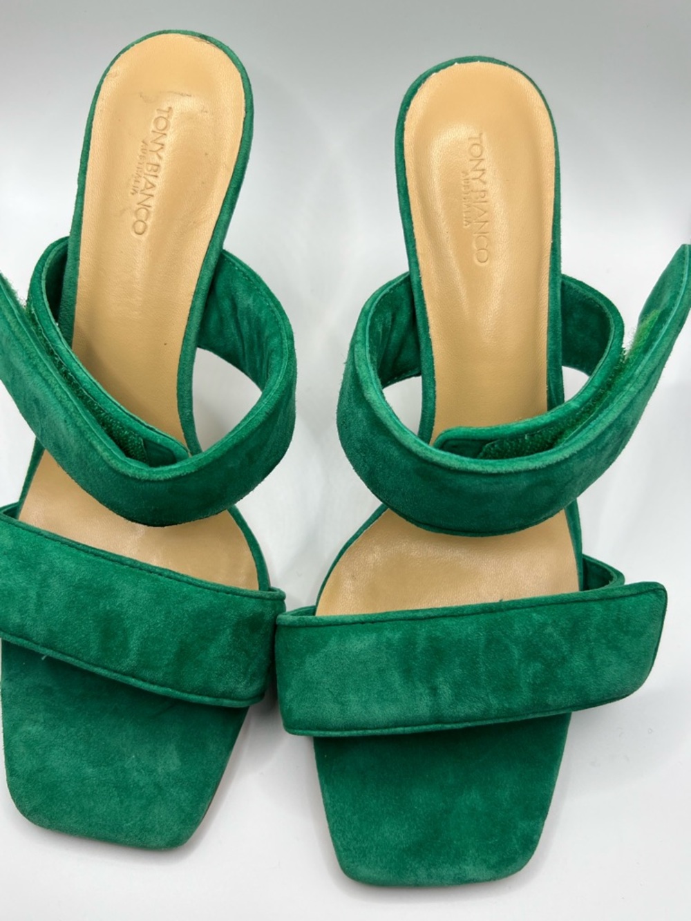 Tony Bianco Emerald Green Suede Double-Band Slide Sandals